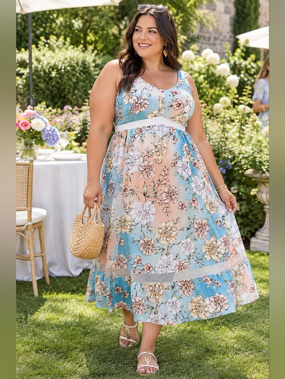 Torrid Sleeveless Multi Floral Mesh Inset Challis Skater Midi Dress Women's 3X